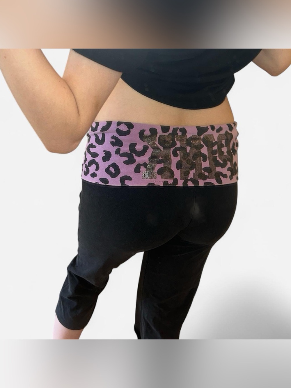 VINTAGE Victoria’s Secret y2k PINK crop purple leopard leggings